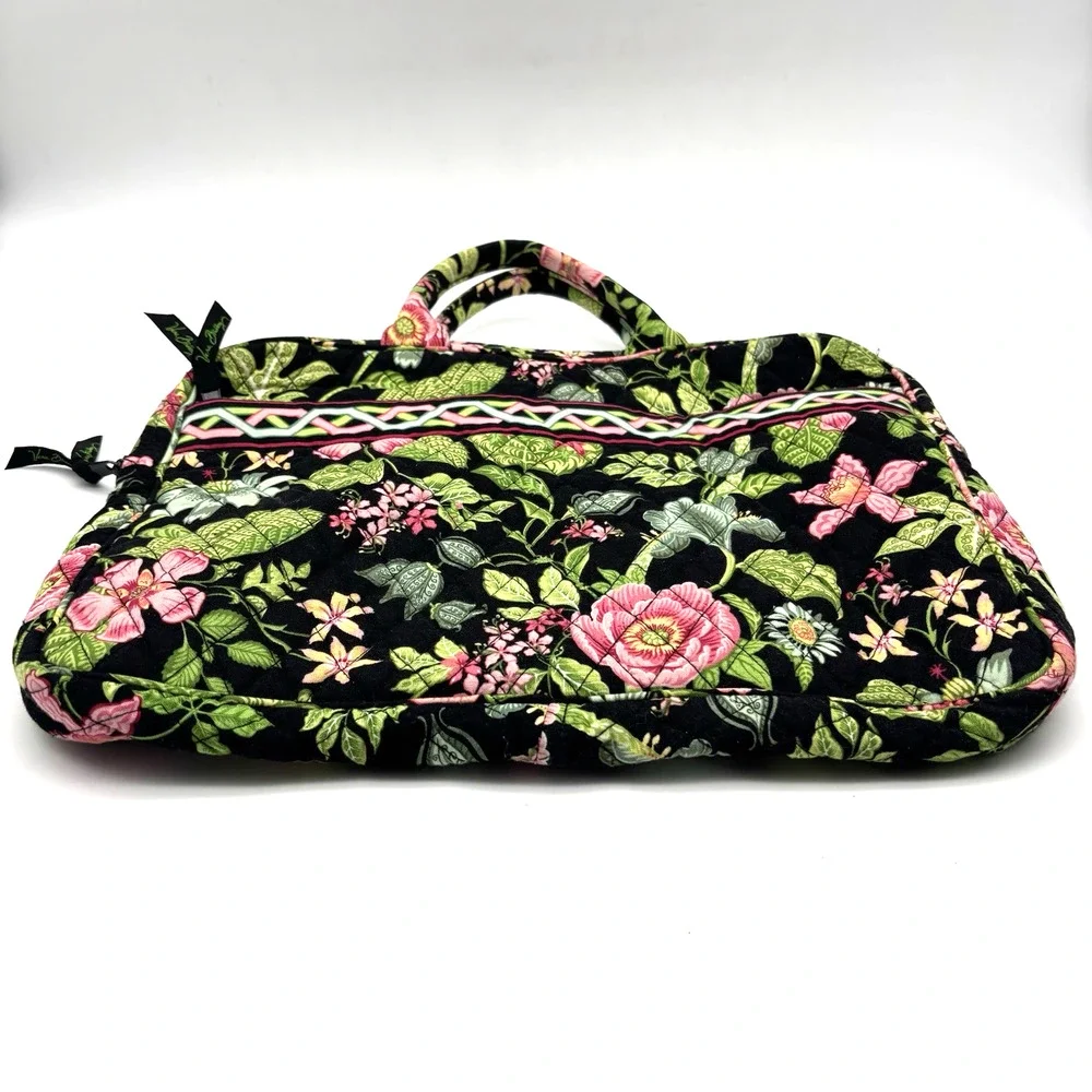 2007 Vera Bradley Retired Botanica Black Green Floral Quilted Laptop Case 14x11